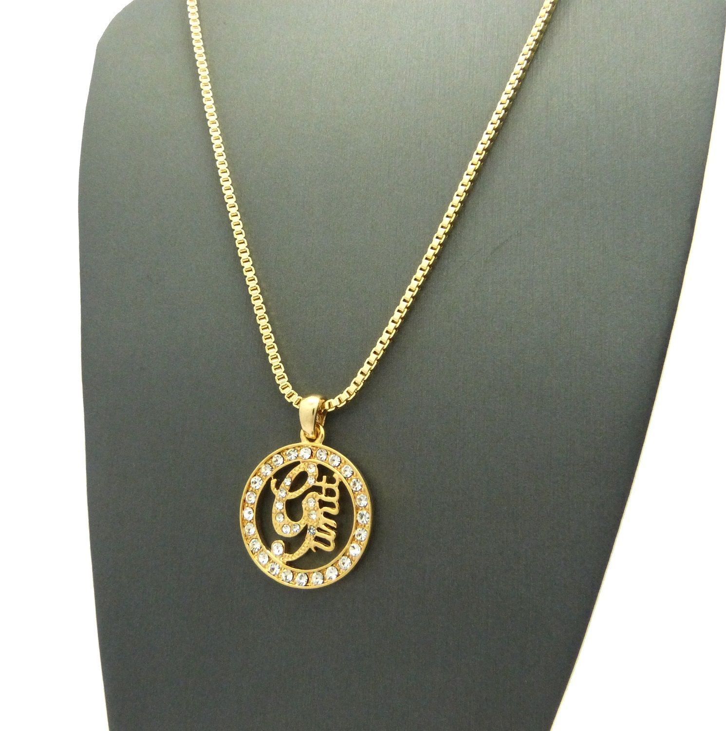 Iced Gold Mini G Unit Round Pendant w/ 24″ Box Chain Hip Hop fashion Necklace