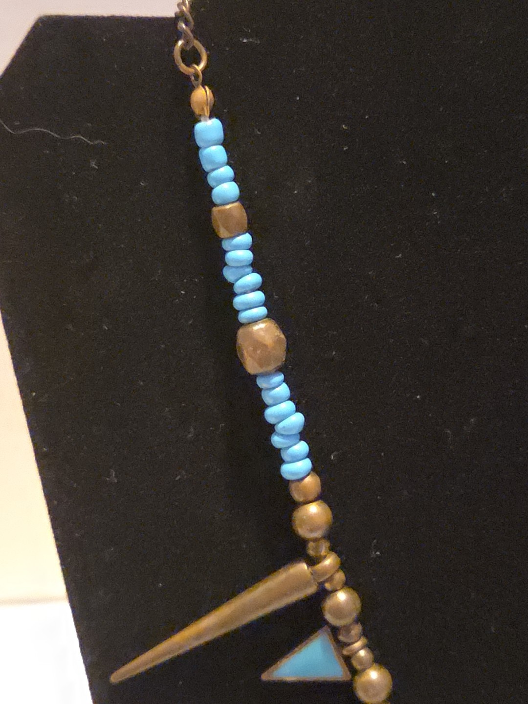 Claires Bronze spike Turquoise Enamel necklace punk goth beaded tribal 17-20”
