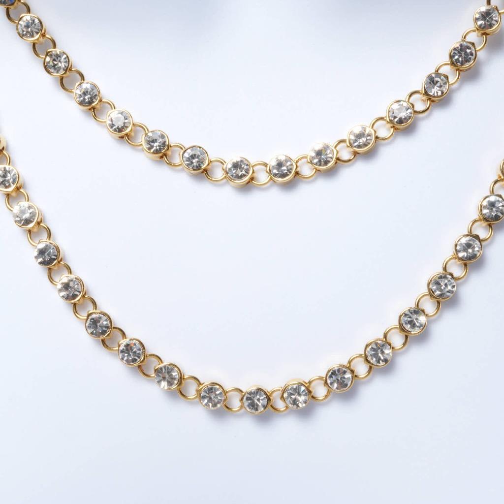 Gold Tone Colorless Stone Extra Long Sparkling Rhinestone Tennis Necklace 50″l