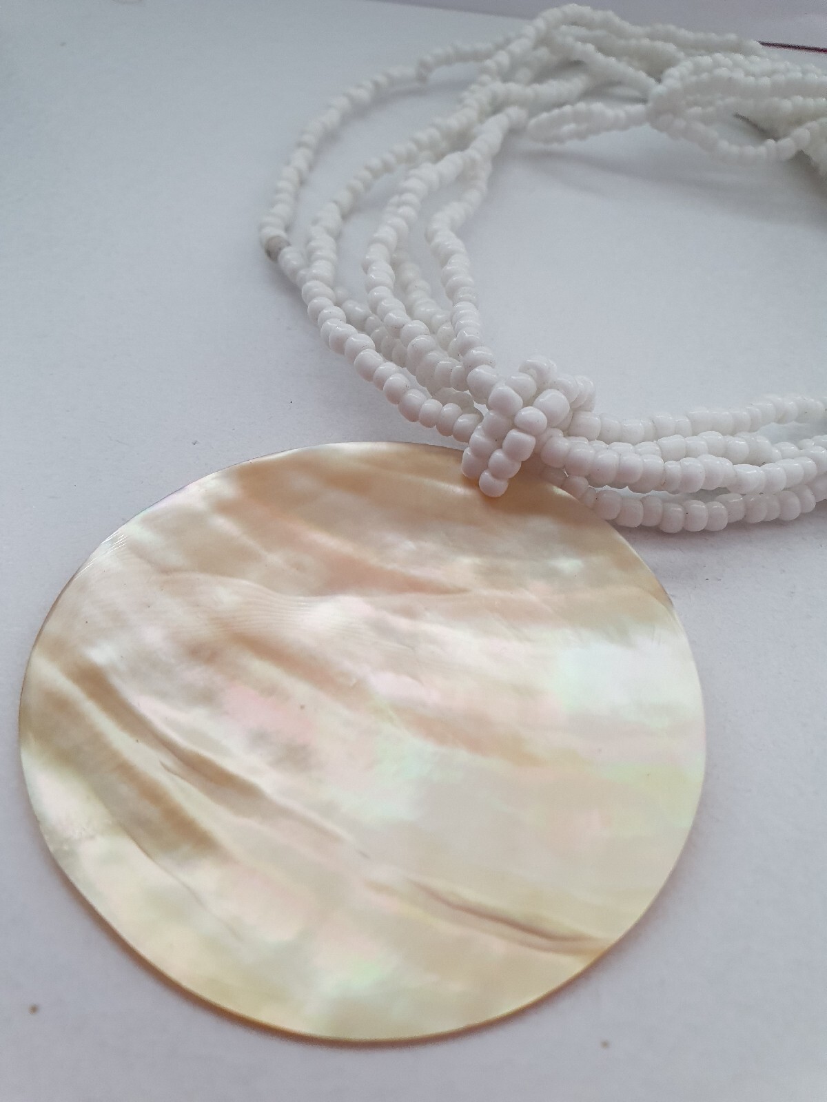 Artisan Mother of Pearl MOP Shell Seed Bead None Metal necklace