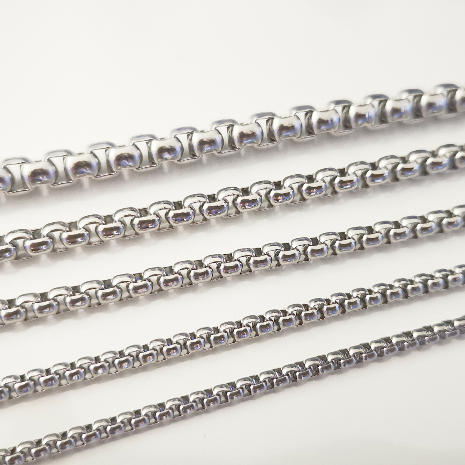 Rounded box chain stainless steel bracelet or necklace Venetian chain 7–34 inch