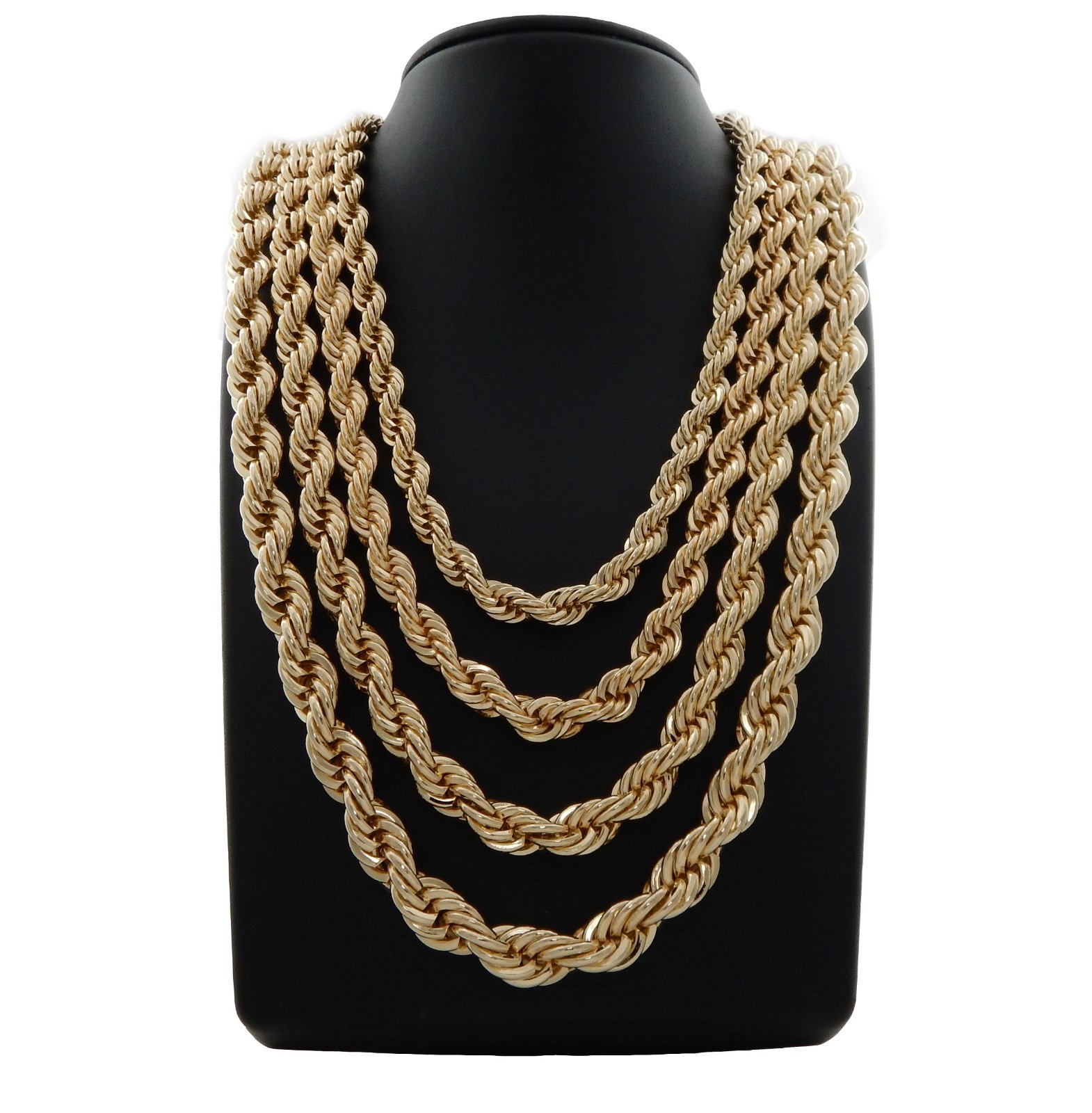 Mens Rope Chain Necklace 14k Gold Plated 2.5mm to 10mm 20″ 22″ 24″ 26″ 30″