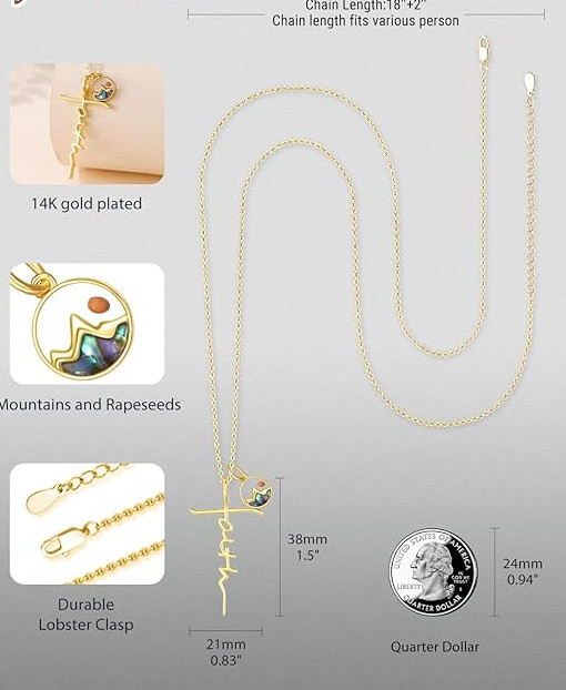 NIB Jiyvy32 Mustard Seed Mountain Faith Gold Tone Necklace 18-20″, Adjustable
