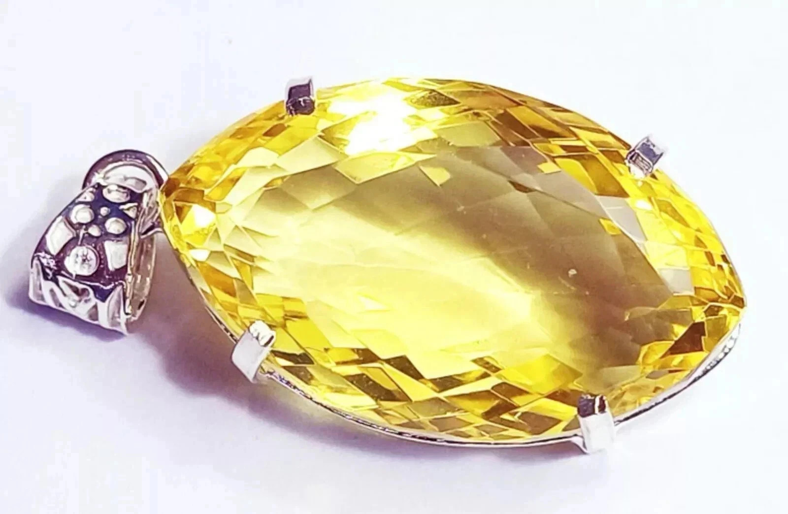 74 CT+ Flawless Yellow Topaz Pendant 925 Sterling Silver Plated Jewelry