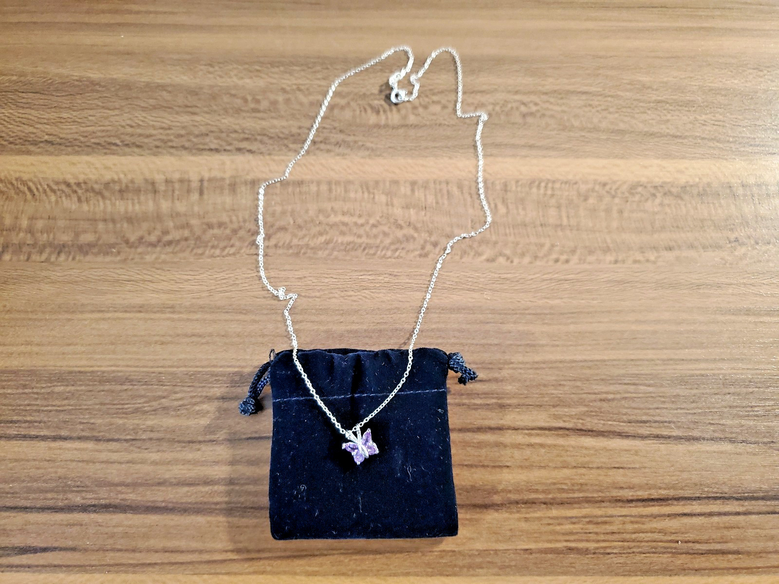 Silver Purple Gemstone Butterfly Necklace