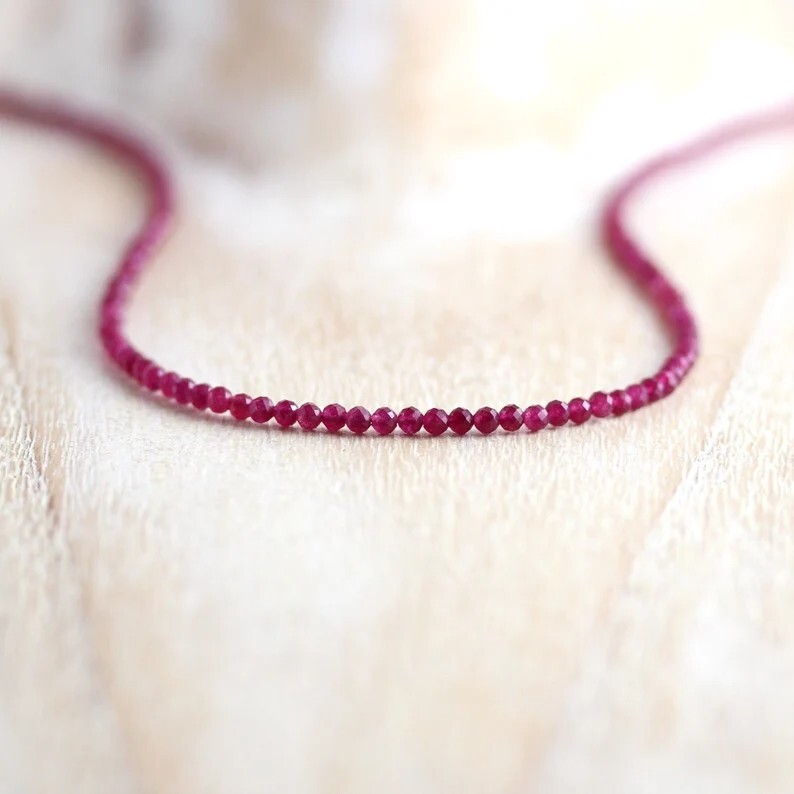 Natural Ruby Choker 2mm Crystal Gemstone Beads Dainty Choker Necklace Minimalist