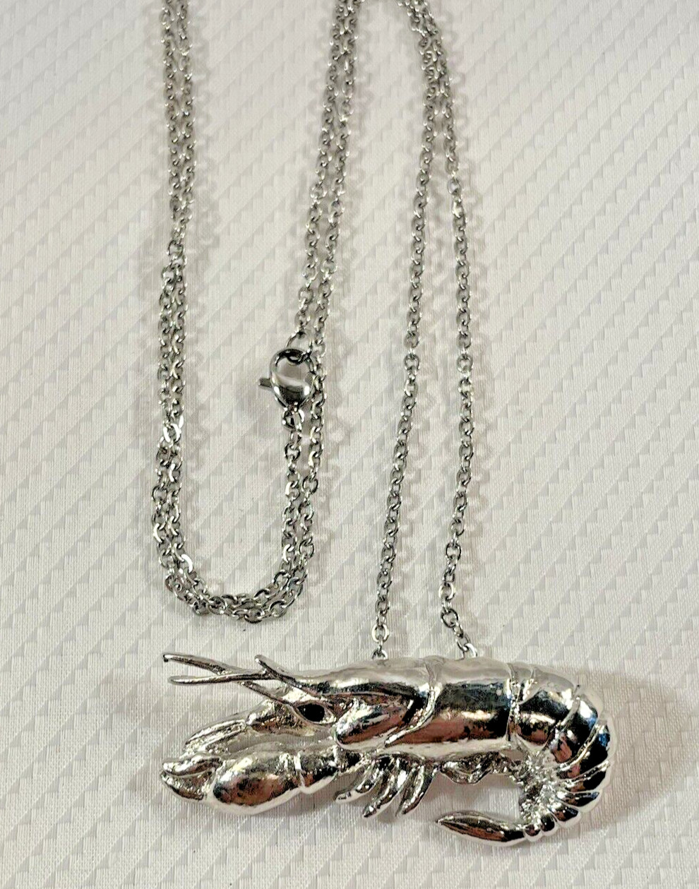 Crawfish Lobster Silver Necklace 24” Stainless Coastal Jewelry Sea Life NEW