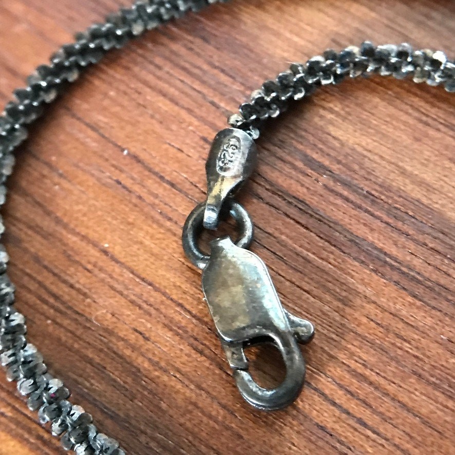 Black Rhodium Plate 925 Italy Twisted Rock Sparkle Rope Chain Necklace 20″