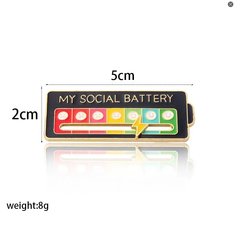 Funny Social Battery Slider Pin – 7-Mood Expression Badge, Cute Interactive Pin