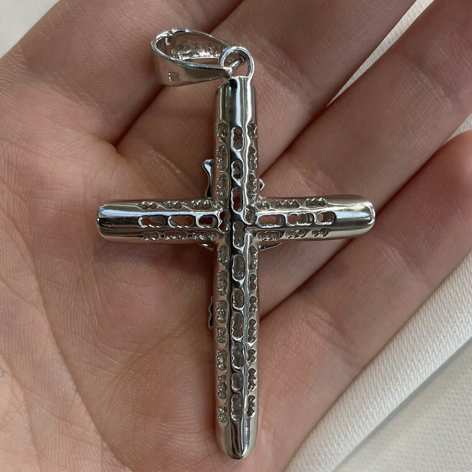 Sterling Silver CZ Crucifix Pendant Set Cross 13.60 Grams – Gift Boxed Pendant