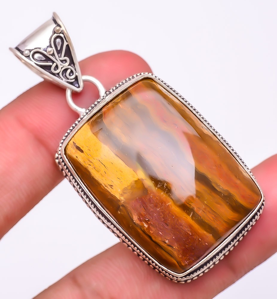 Natural Wave Jasper Gemstone 925 Silver Plated Pendant 2.2″ (7490)