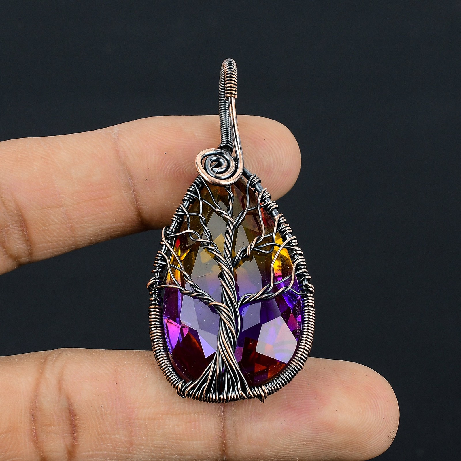 Bi Color Tourmaline Gemstone Copper Wire Wrap Jewely Pendant 2.4″ B427