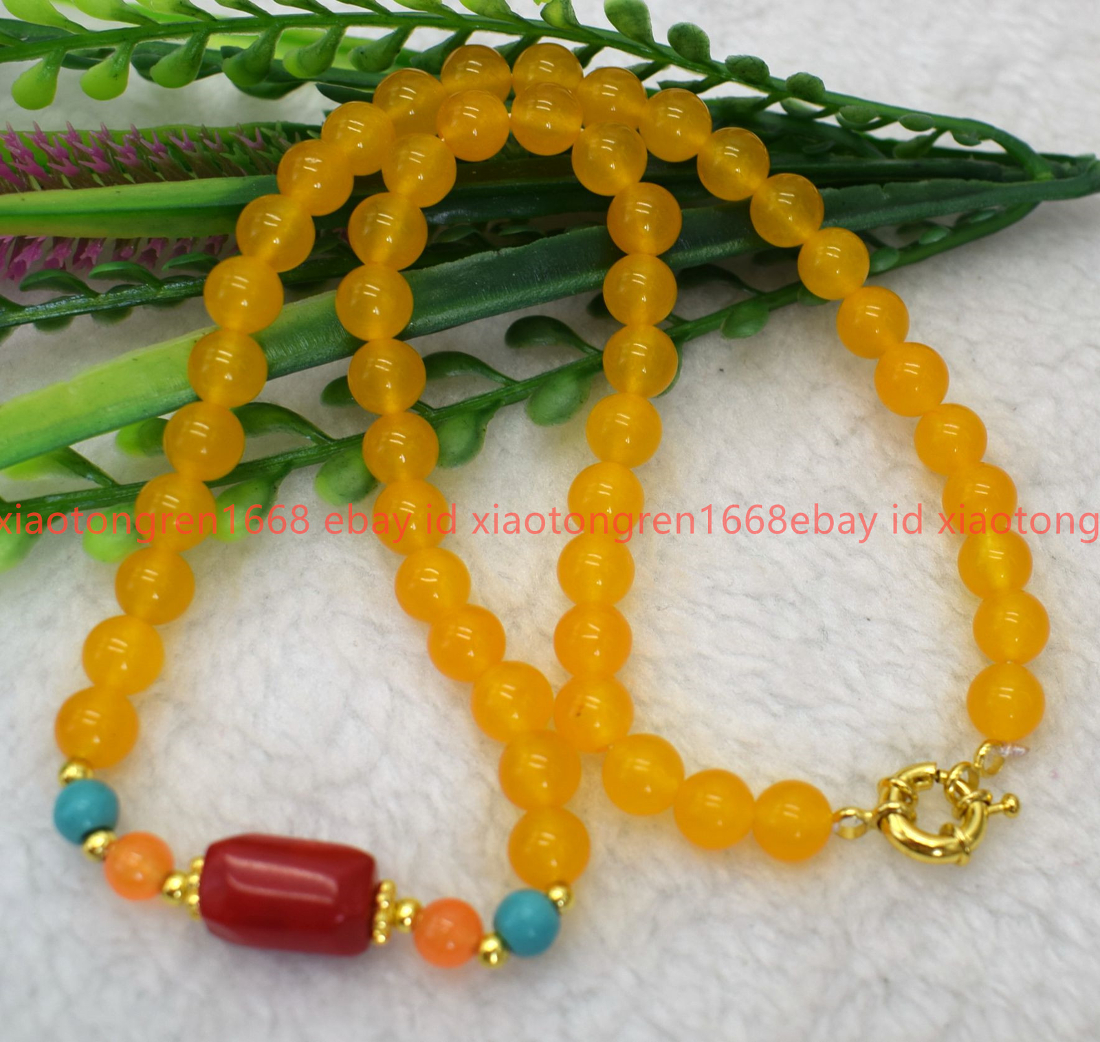 Handmade Natural 8mm Yellow Topaz & Red Coral Gems Round Beads Necklace 16-24in