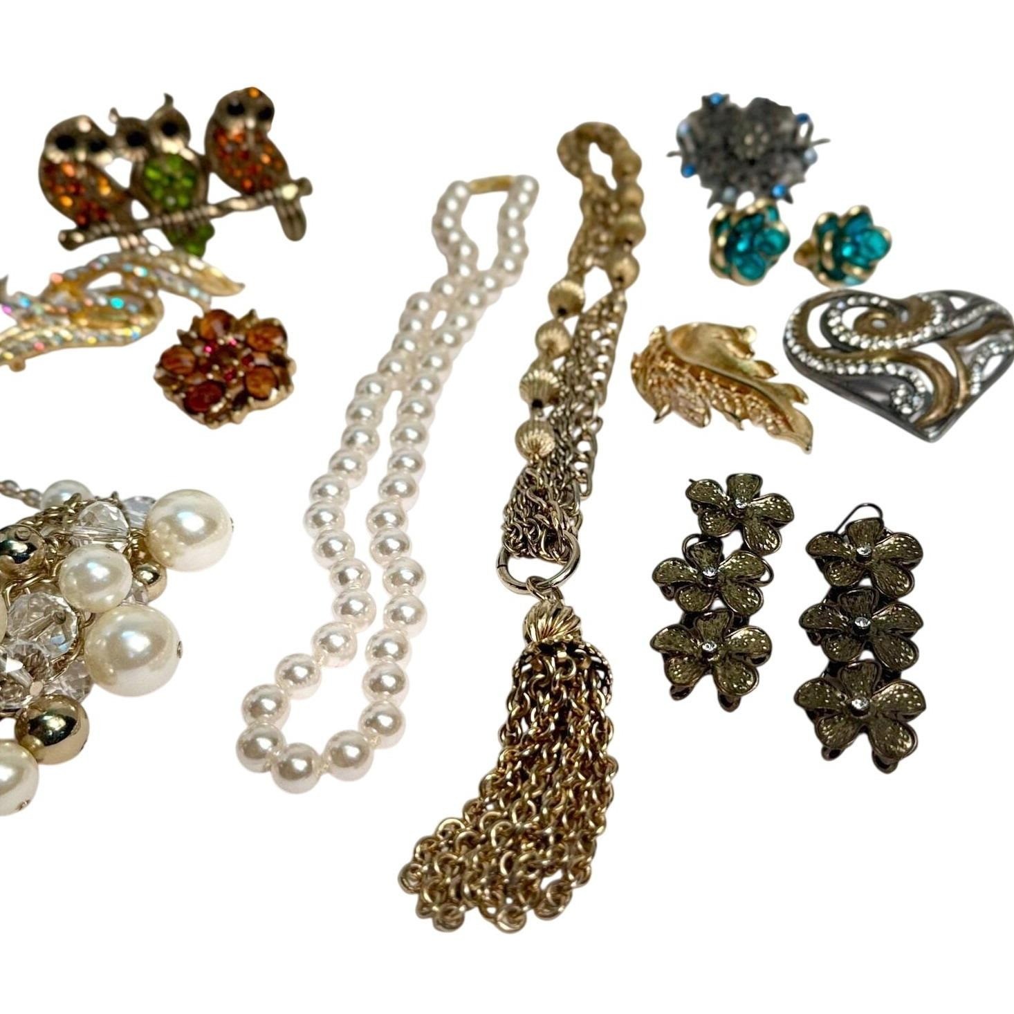 Chunky Statement Necklace Brooch Earrings Ring Jewelry Lot Costume