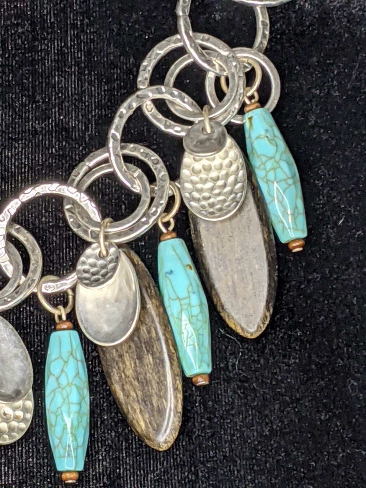 a.n.a Statement Necklace Faux Turquoise, Wood & Silver Link Brown Leather