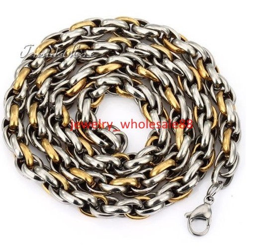 18”-36” Pure Stainless Steel Huge Rope Link Chain Necklace in Men Jewelry 9mm