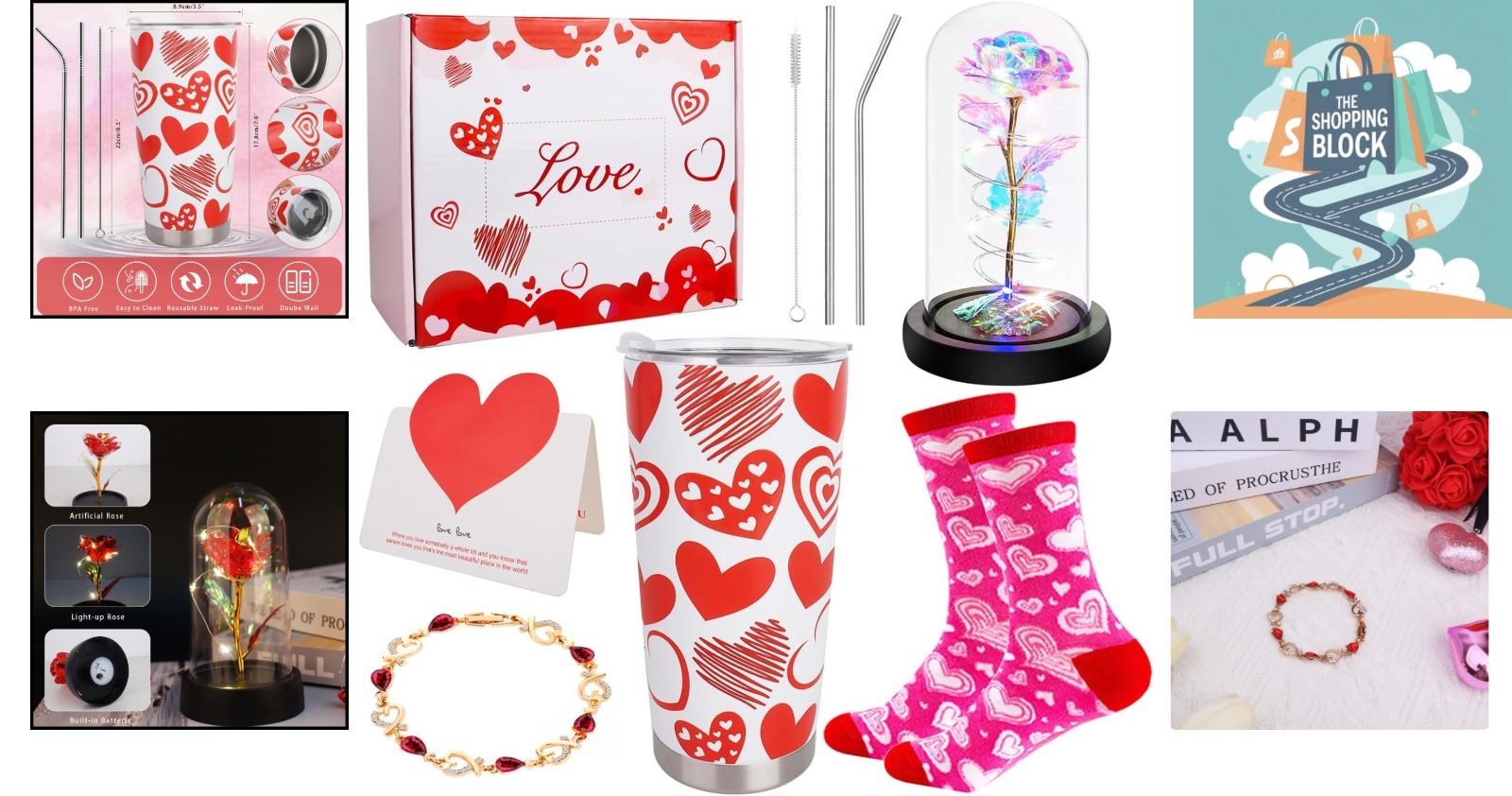 Valentine’s Day Gift Set for Her – 8 pcs Insulated Tumbler, Rose, Socks, Brac…