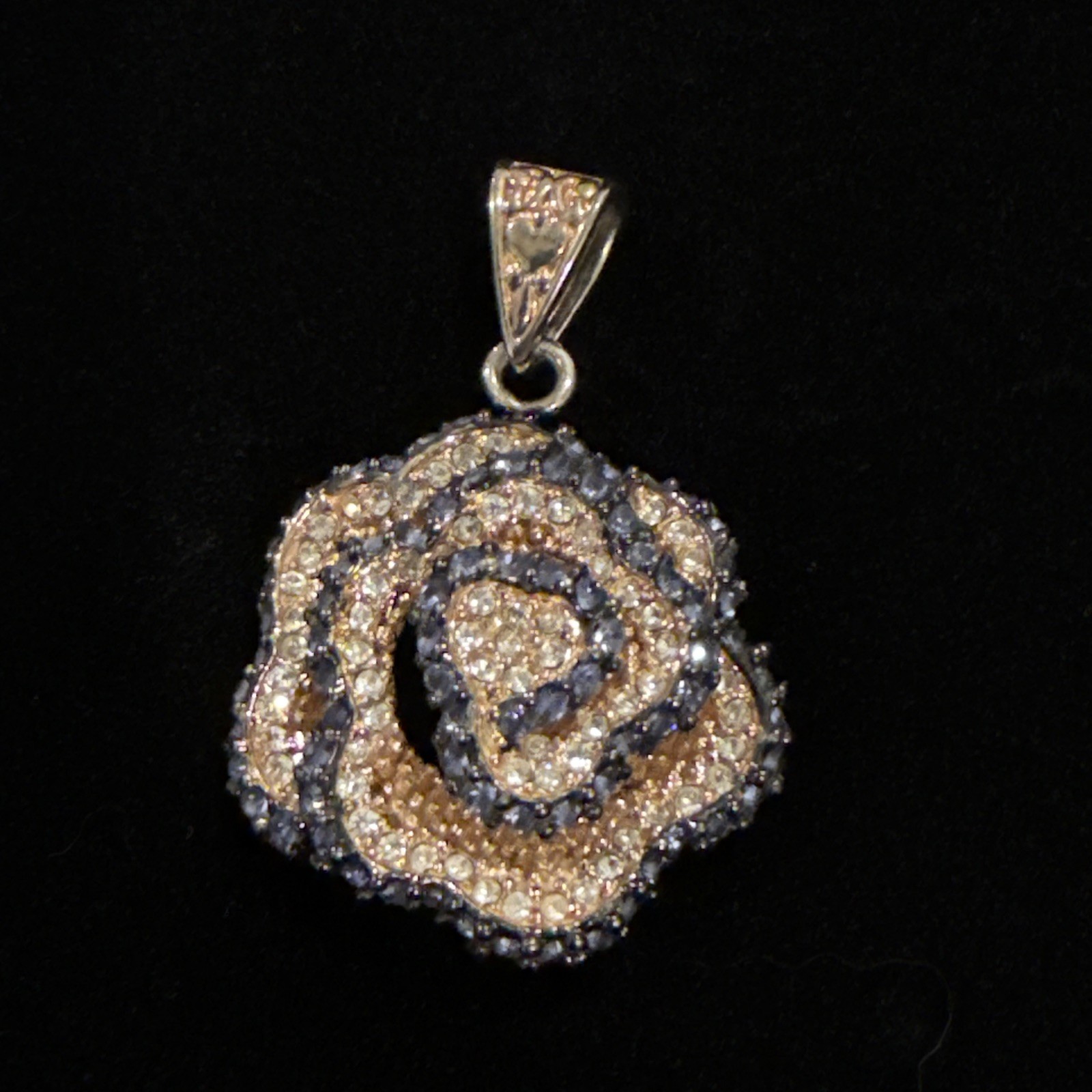 Park Lane Camellia Rose Pendent With Clear & Blue Crystals