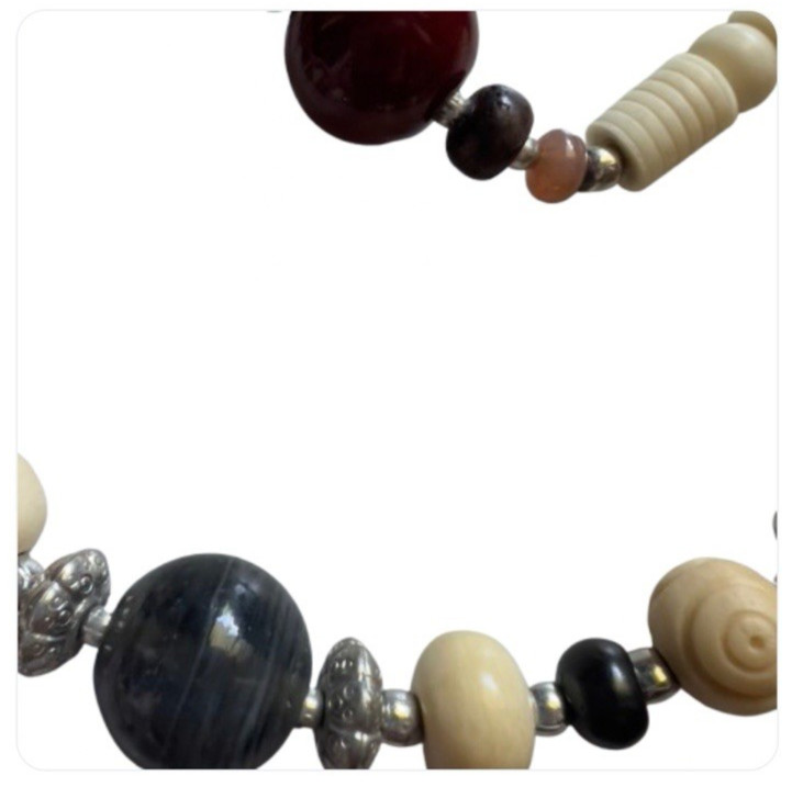 MNG MANGO Necklace Double Strand Buffalo Bone Glass Brass Beaded fashion jewelry