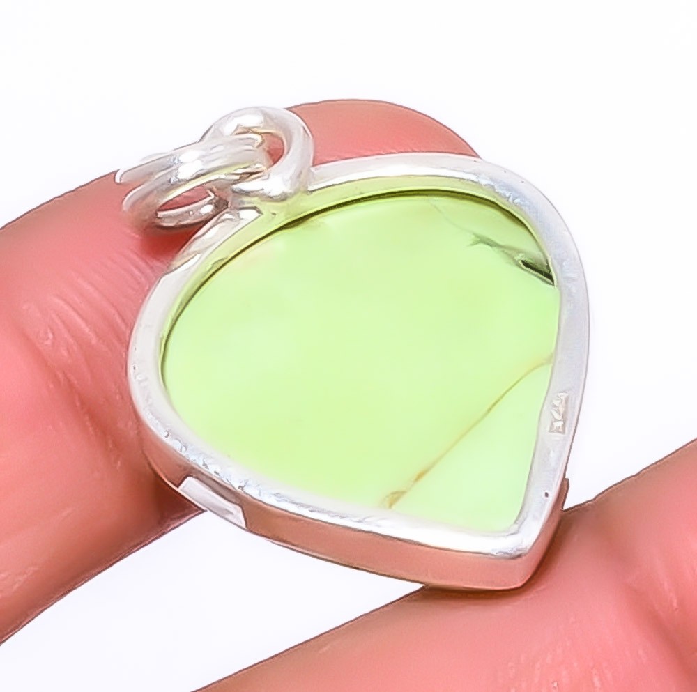 Lemon Chrysophrase – Tanzania Gemstone 925 Sterling Silver Pendant 1.25″ A399