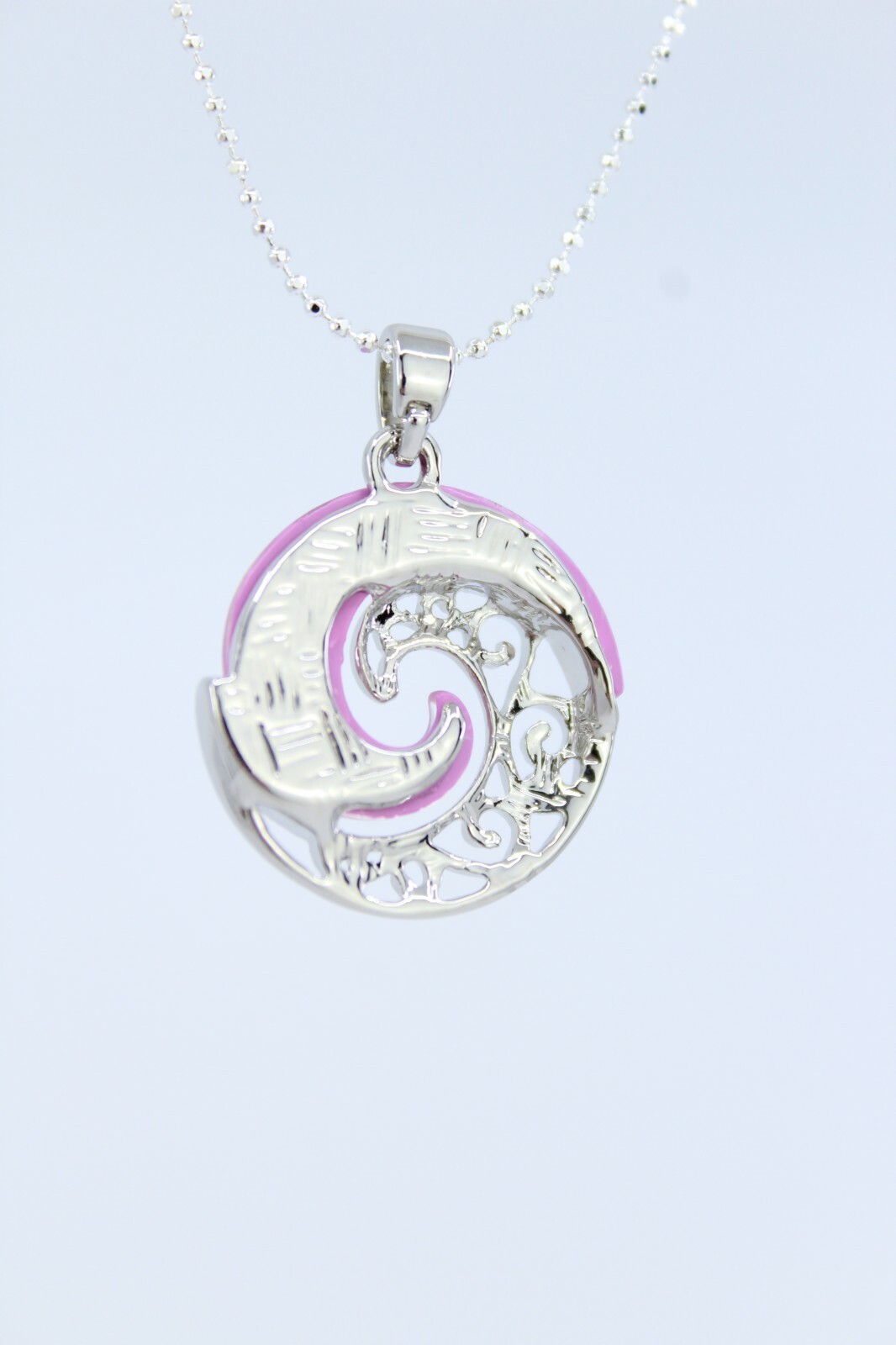 Hawaiian Wave Sparkly Pink Pendant – 18″ Ball Chain Necklace, Circle of Life