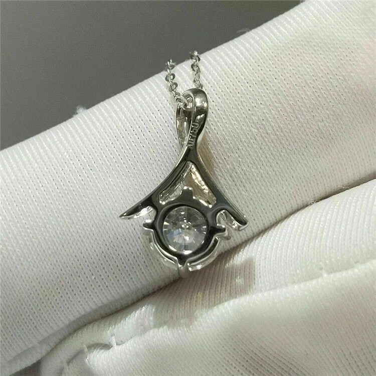 14K White Gold Plated Women Charm Pendant 2.12 Ct Round Simulated Diamond