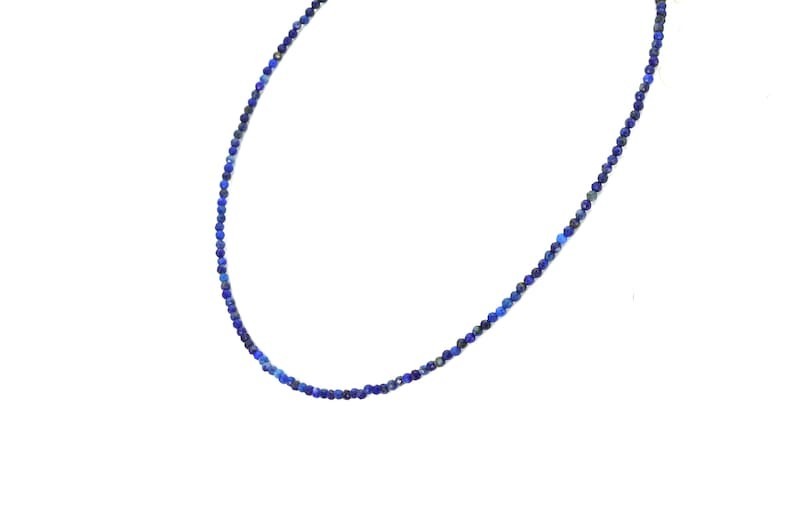 Blue Lapis Lazuli Faceted Round Gemstone Beaded Minimalist Women Necklaces 18″
