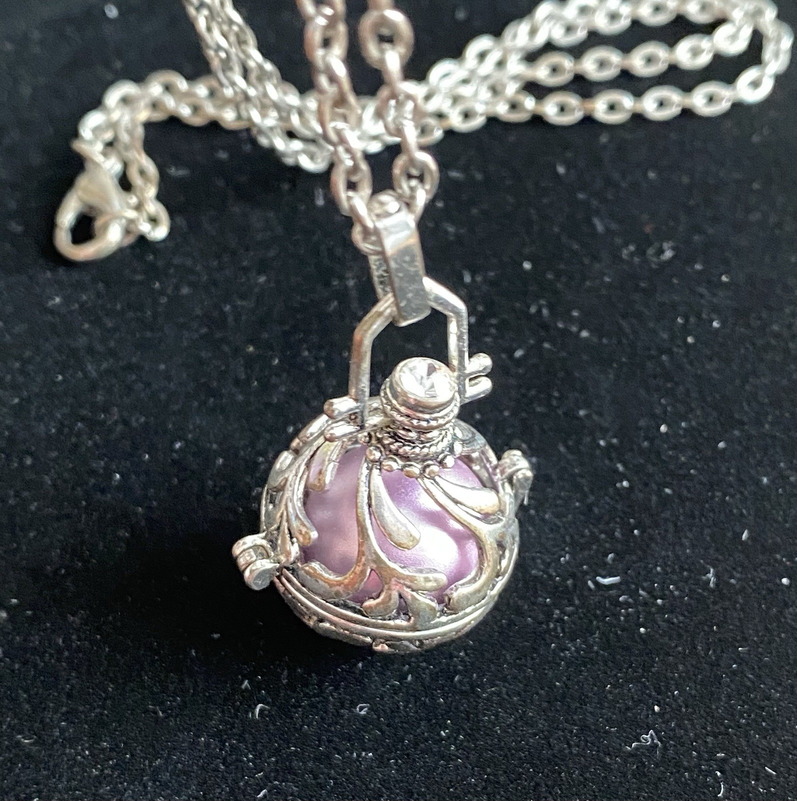 Angel Caller Pendant Silver Tone Harmony Chime Ball Necklace Purple Ball Charm