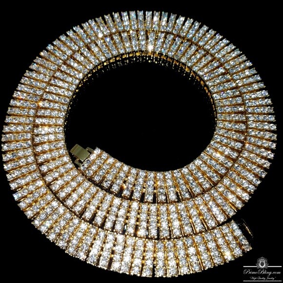 Hip Hop Gold PT Iced 4 Rows Lab Diamonds 15mm 30″ Pharaoh Chain Fashion Necklace