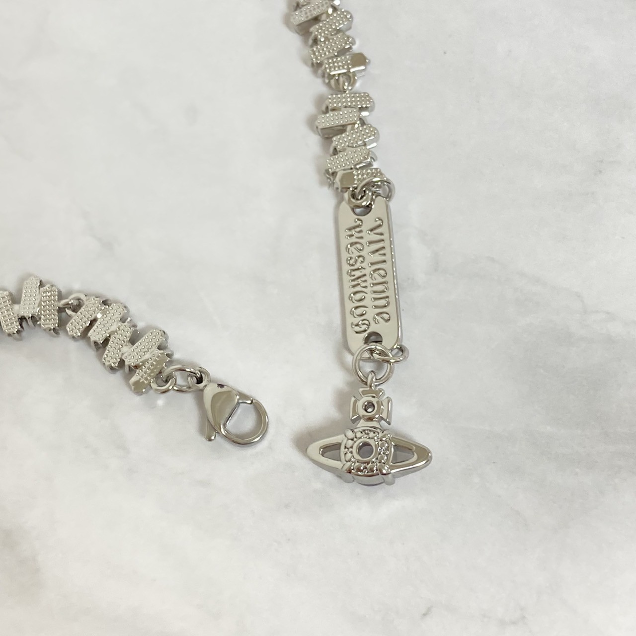 Vivienne Westwood Necklace Choker Crystal 38cm Silver Baguette cut w/Pouch NoBox