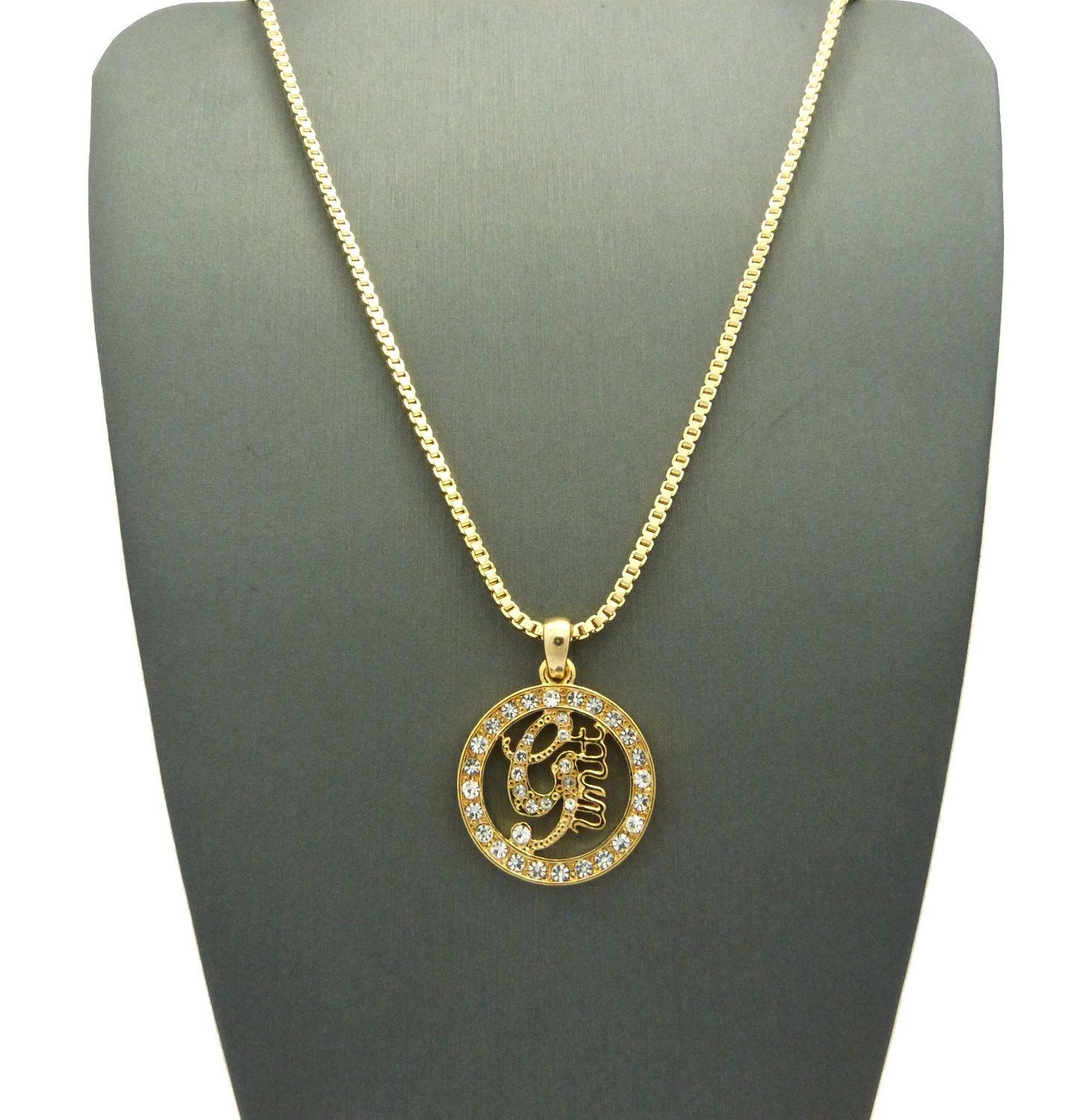 Iced Gold Mini G Unit Round Pendant w/ 24″ Box Chain Hip Hop fashion Necklace