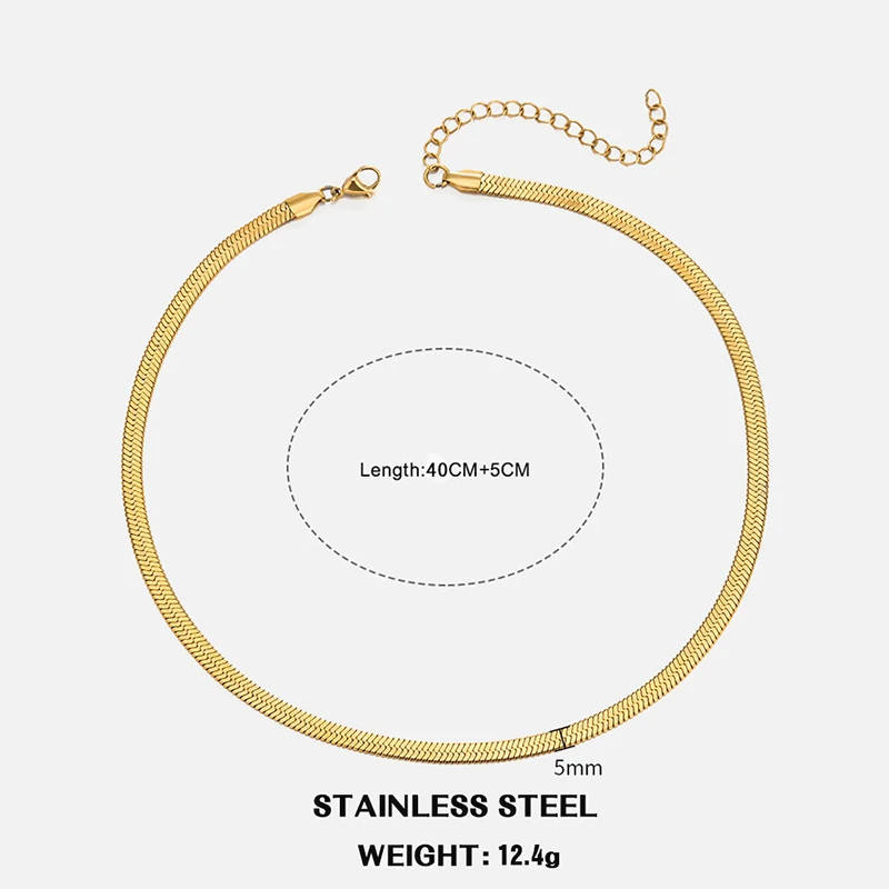 Stainless Steel Snake Chain Choker Necklace Gold Silver Herringbone Unisex Ad