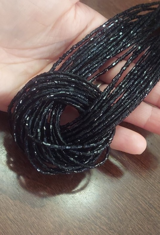 Twisted Black Glass Seed Beads Cluster Layered Multi Strands Layer 21″ Necklace