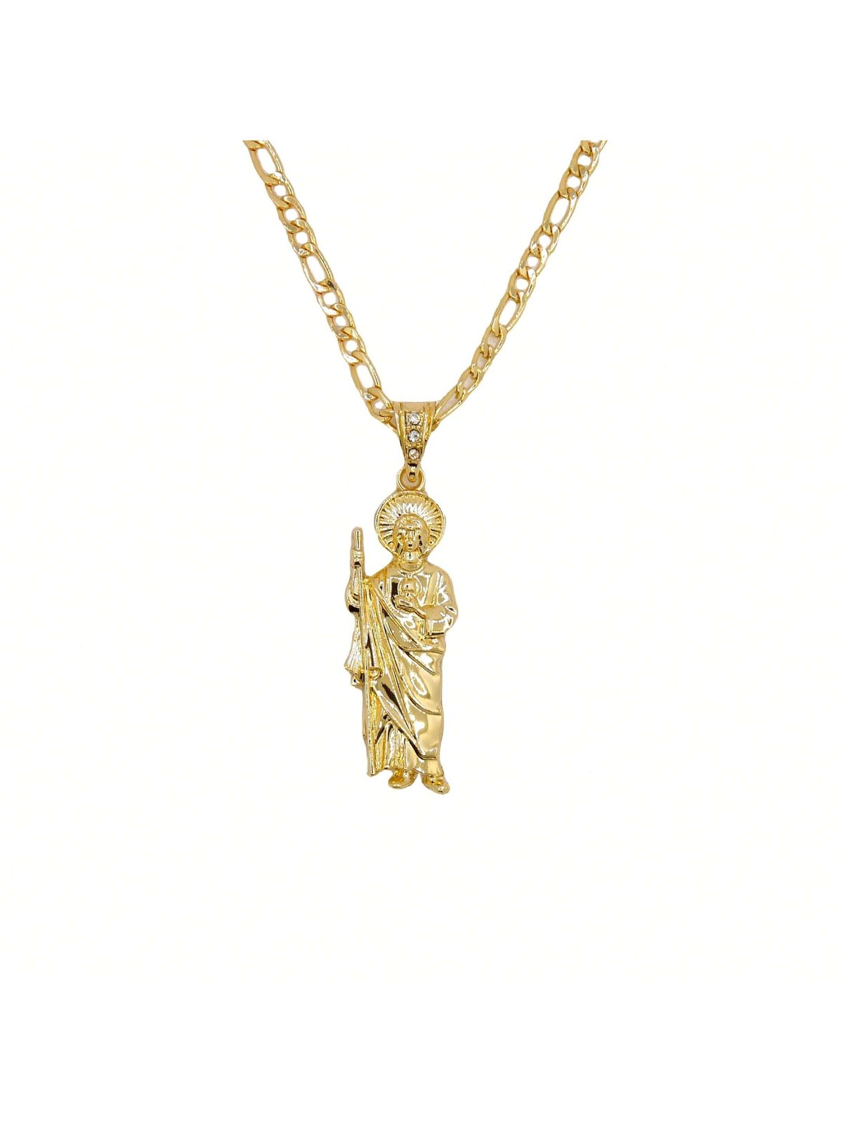Gold St Jude Pendant Necklace On Figaro Chain One Size