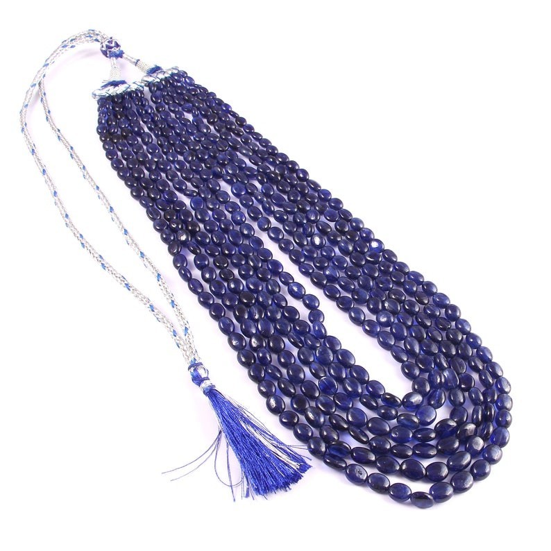 6 Layer A++ Blue Sapphire Smooth Oval Shape Gemstone Beaded Women Necklaces 19”