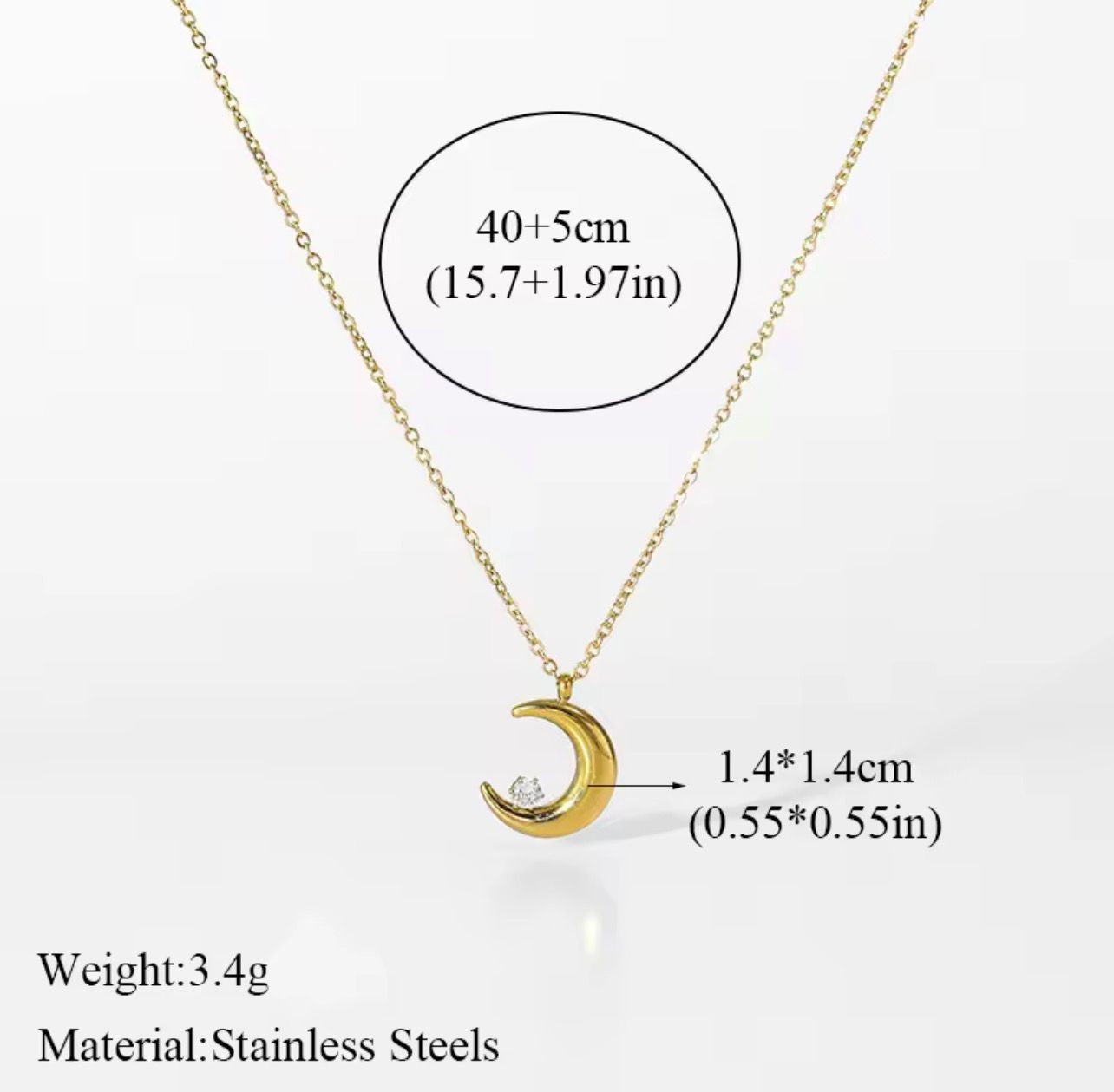Gold Moon Necklace Delicate Elegant Luxury Sparkling Women Fashion
