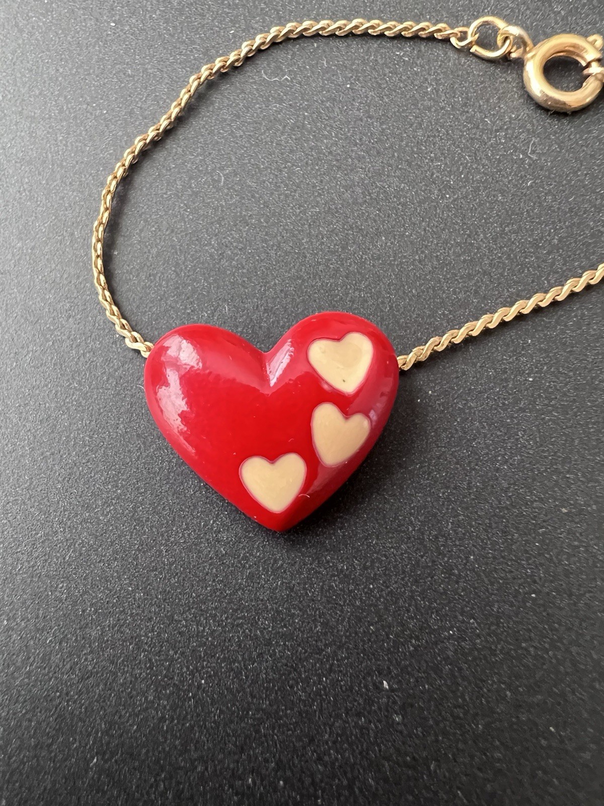 Necklace Pendant Red Enamel Heart Gold Tone Twisted Chain Love Valentine’s Day