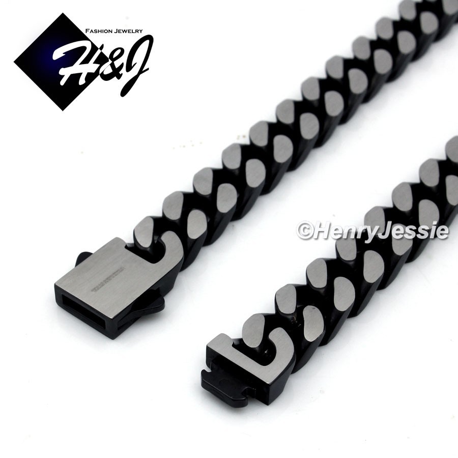 16″-40″Stainless Steel 10mm Black Plated/Brushed Silver Miami Curb Necklace*N173