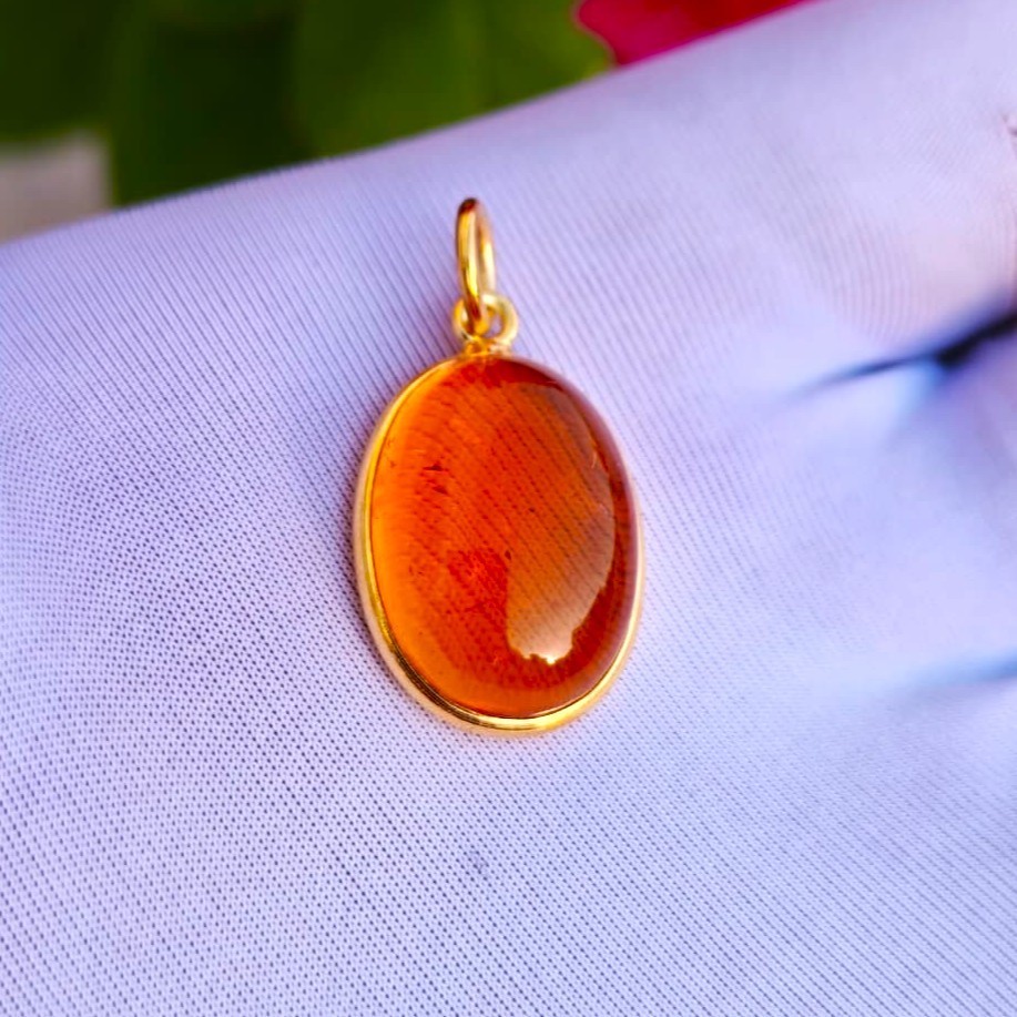 Natural Amber Gemstone Pendant Charm 925 Sterling Silver Gold Plated Jewelry