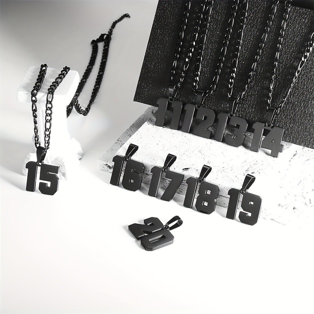 #00-#99 SPORTS BLACK NUMBER Pendant Charm / 24IN STAINLESS CHAIN NECKLACE