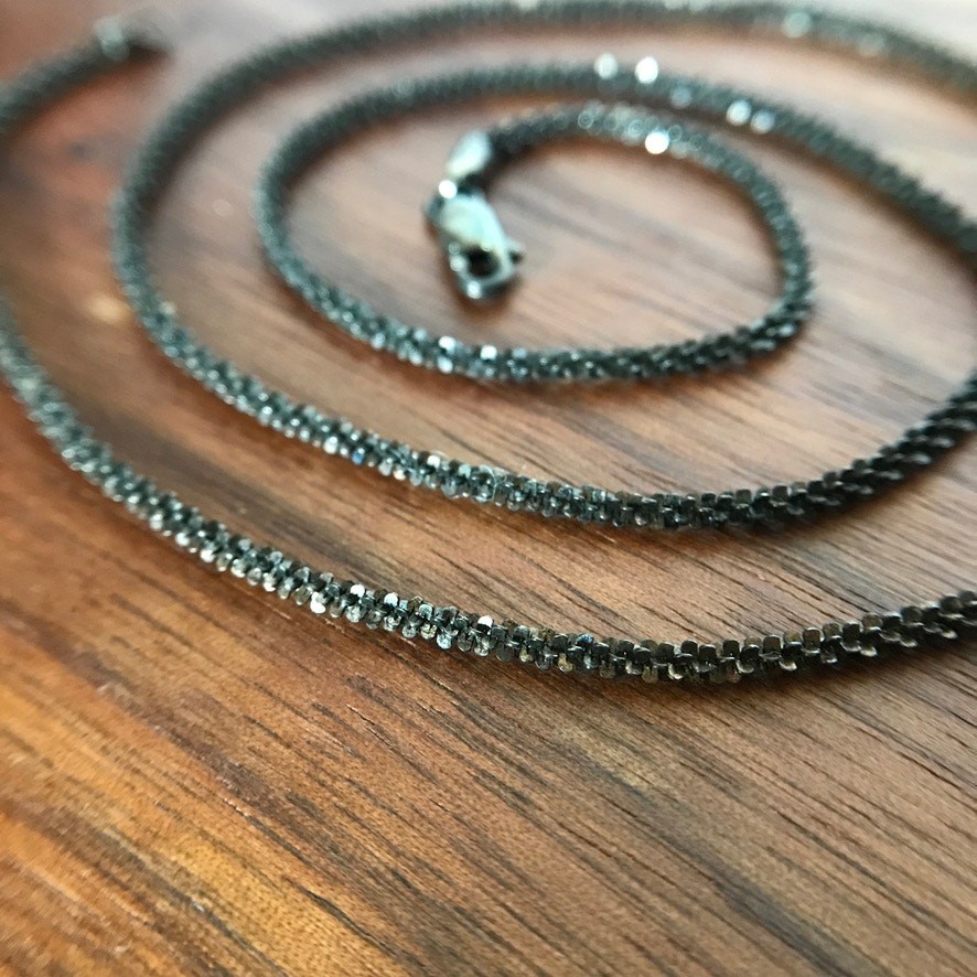 Black Rhodium Plate 925 Italy Twisted Rock Sparkle Rope Chain Necklace 20″