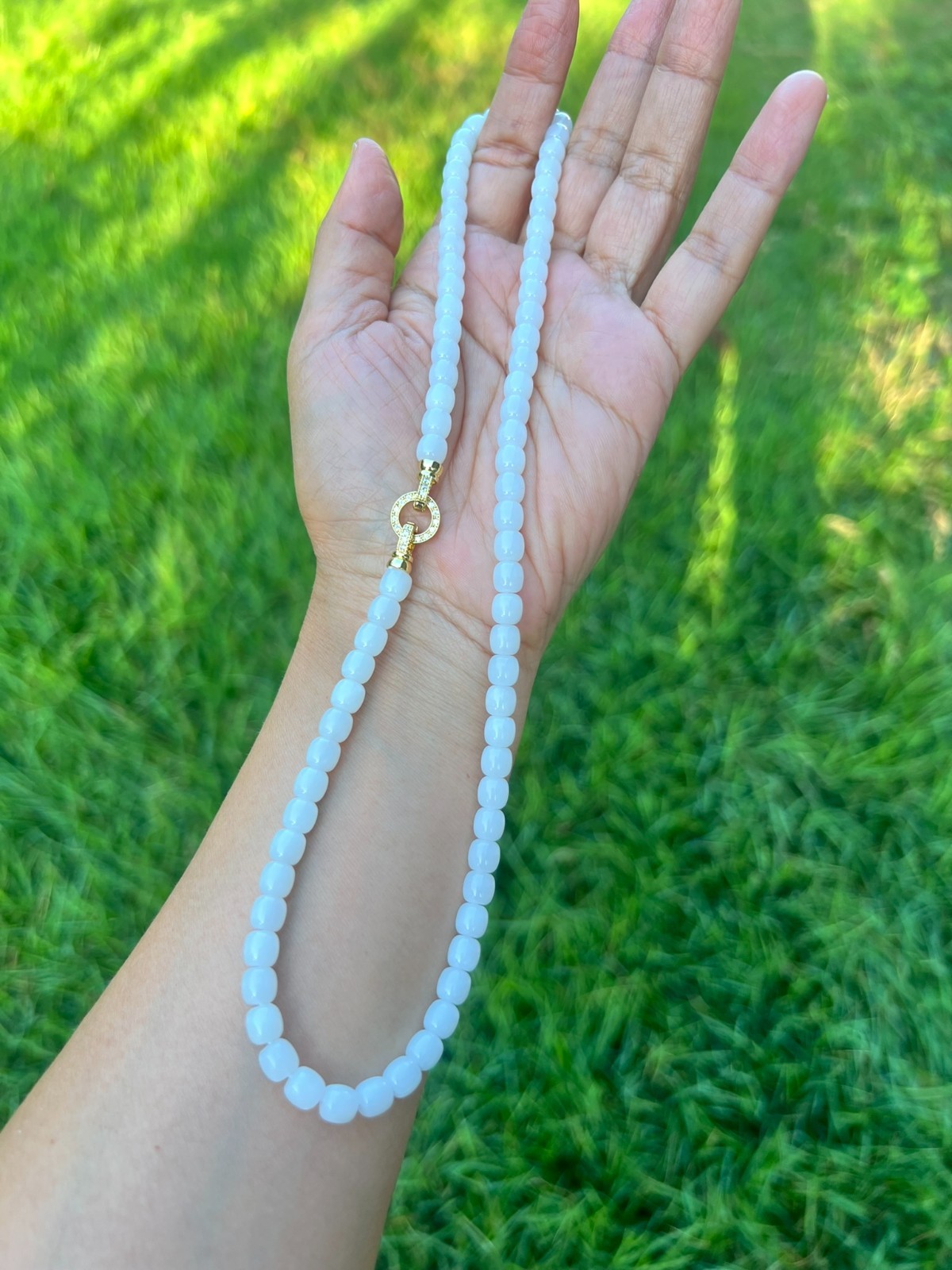Beautiful Genuine White Nephrite Jade 6×5.8mm Beaded 18″ Necklace H386 n4