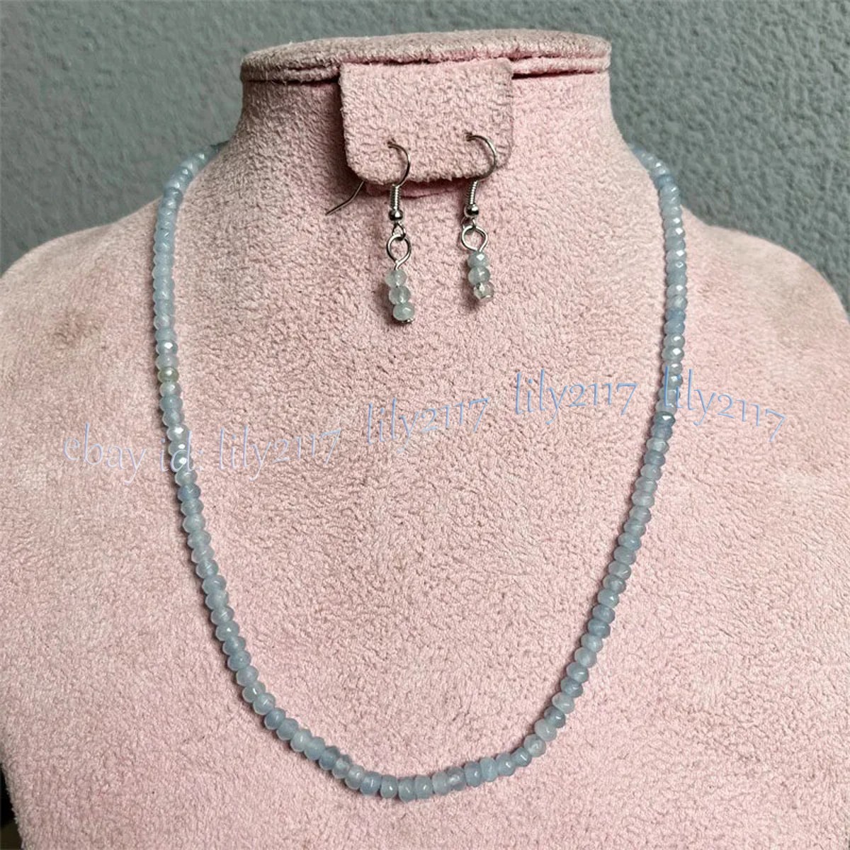 Faceted 2x4mm Natural Gemstone Rondelle Beads Necklace Earrings Set 14-36”