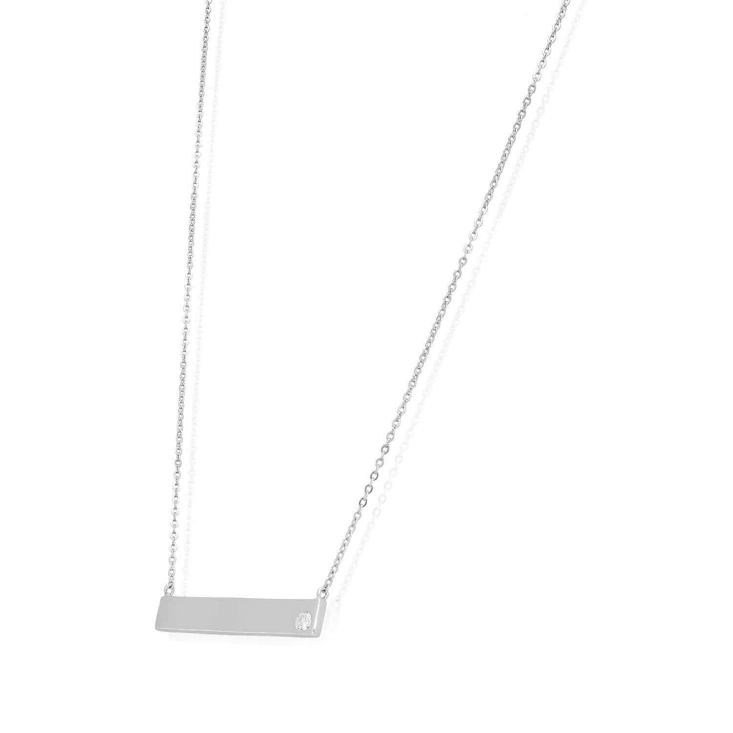 Engravable ID Bar Name Plate Sterling Silver Necklace (Solid Links) 16″-18″ Adju