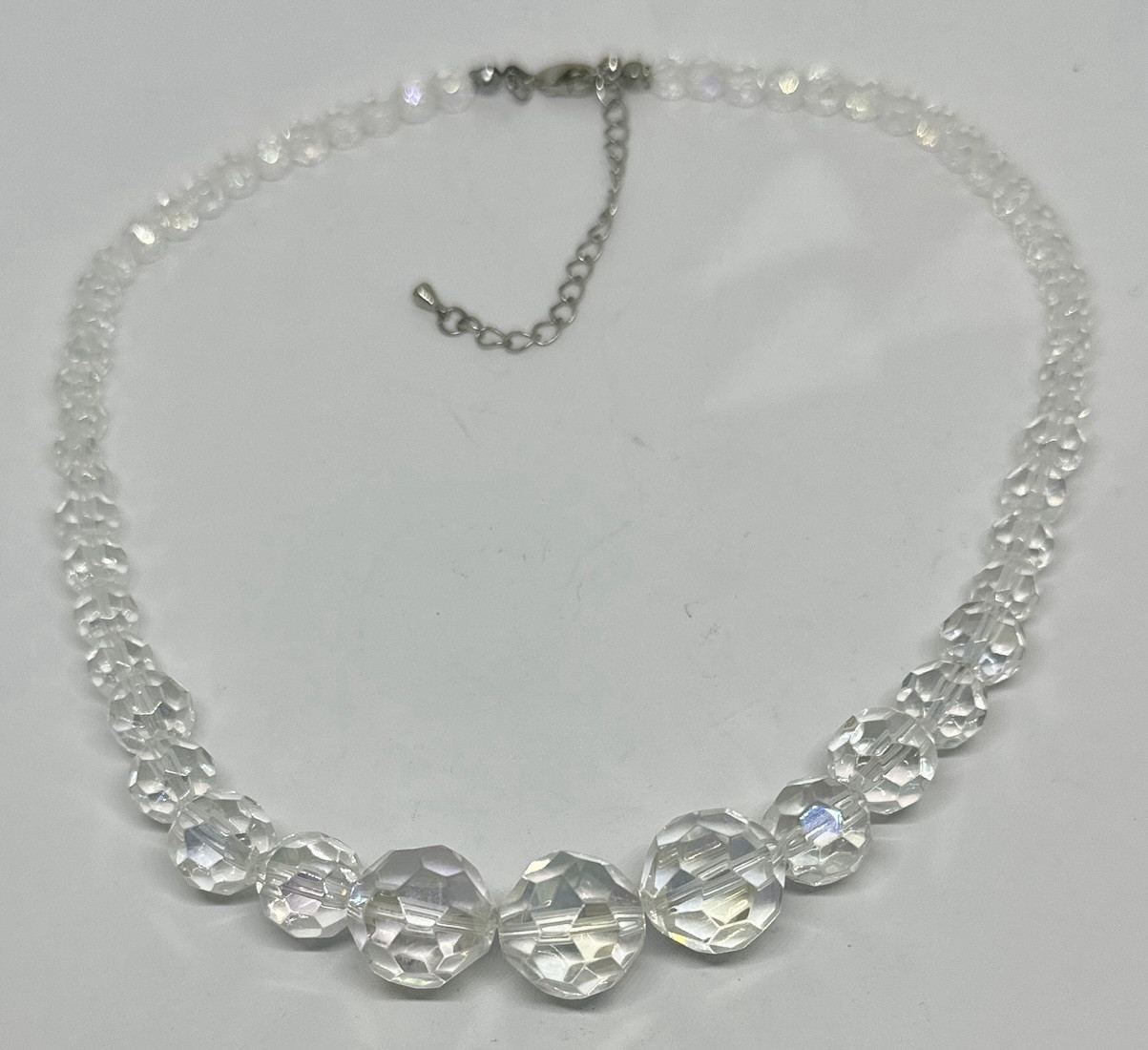 Crystal AB Single Strand Art Deco Necklace Rainbow Colors 17″-20″ Adj. Necklace
