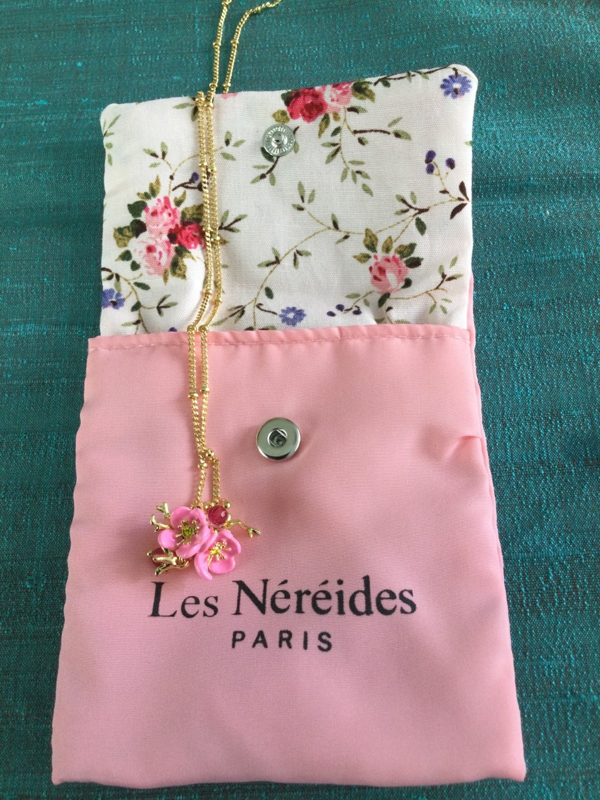 Les Nereides Pink and Gold WILD ROSE Pendant, Brand New with Pouch