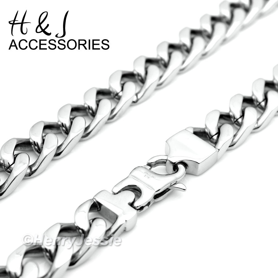 18-40″MEN 316L Stainless Steel WIDE 11mm Silver Cuban Curb Link Chain Necklace