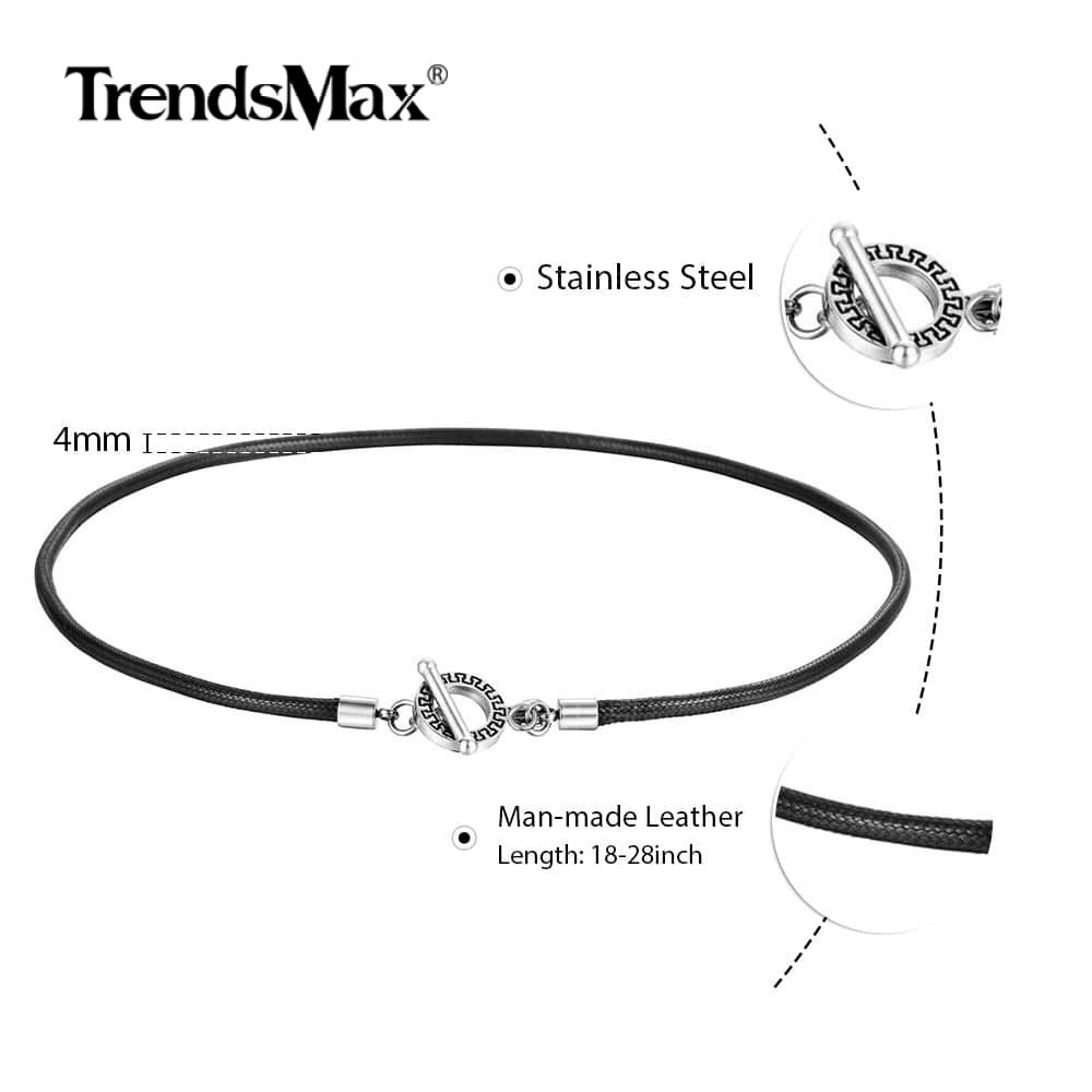 4mm Black Man-made Leather Necklace Unisex Braided Rope Unique Toggle 18/20/22″