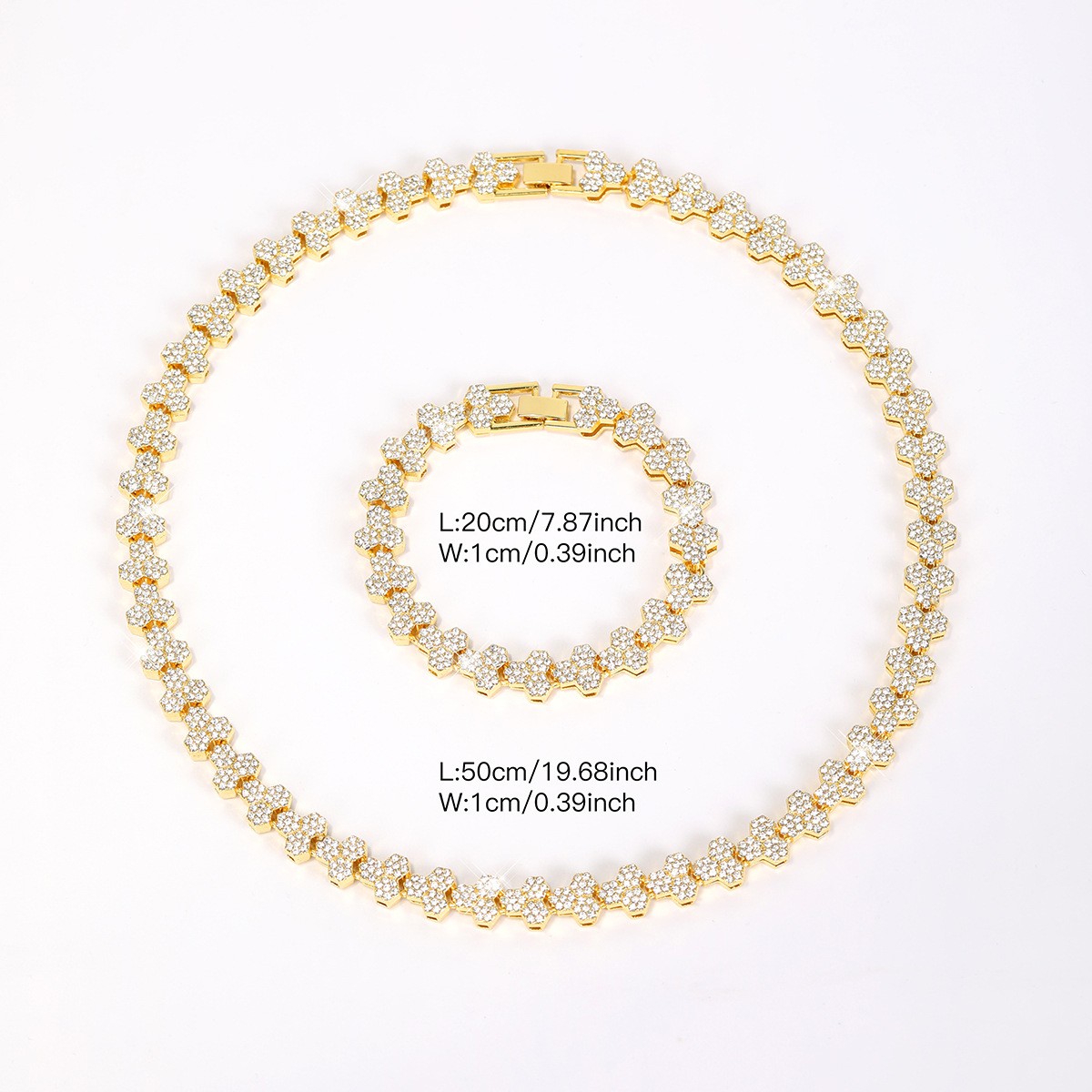Tennis Jewelry Set Gold Stainless Steel zirconia stone unisex Necklace Bracelet