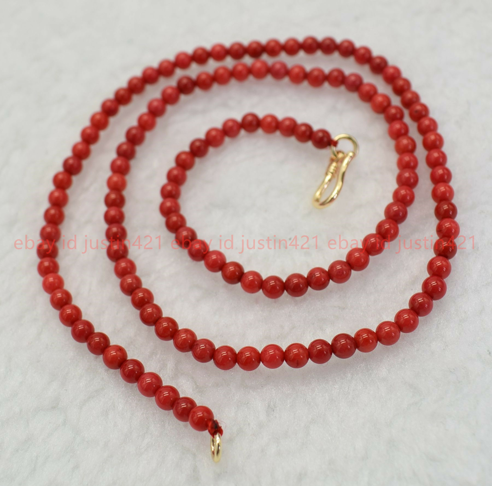 AAA+ Genuine Natural 4mm Red Coral Round Beads Necklace 16-28″